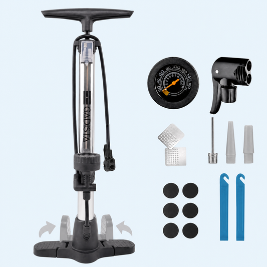 Pompe a Velo en Aluminium 145 PSI - Pompe Velo avec Double Valve Schrader & Presta avec Grand manomètre pour Affichage de la Pression, Tuyau Extra Long, Poignée Confortable - Pompe à vélo, VTT, Route