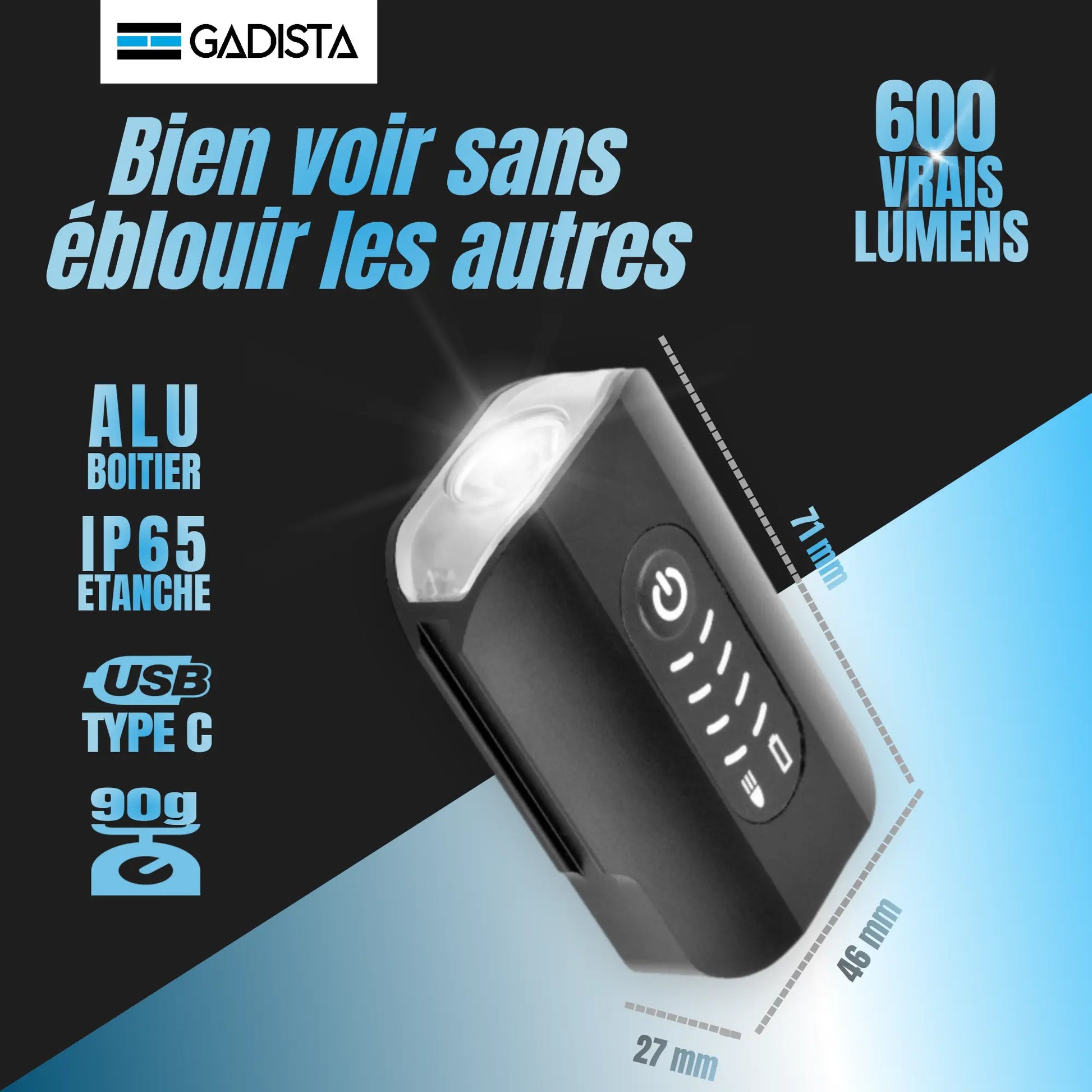 Lumiere Velo Avant et Arriere 2en1, Lampe Velo LED puissantes Rechargeable USB GADISTA