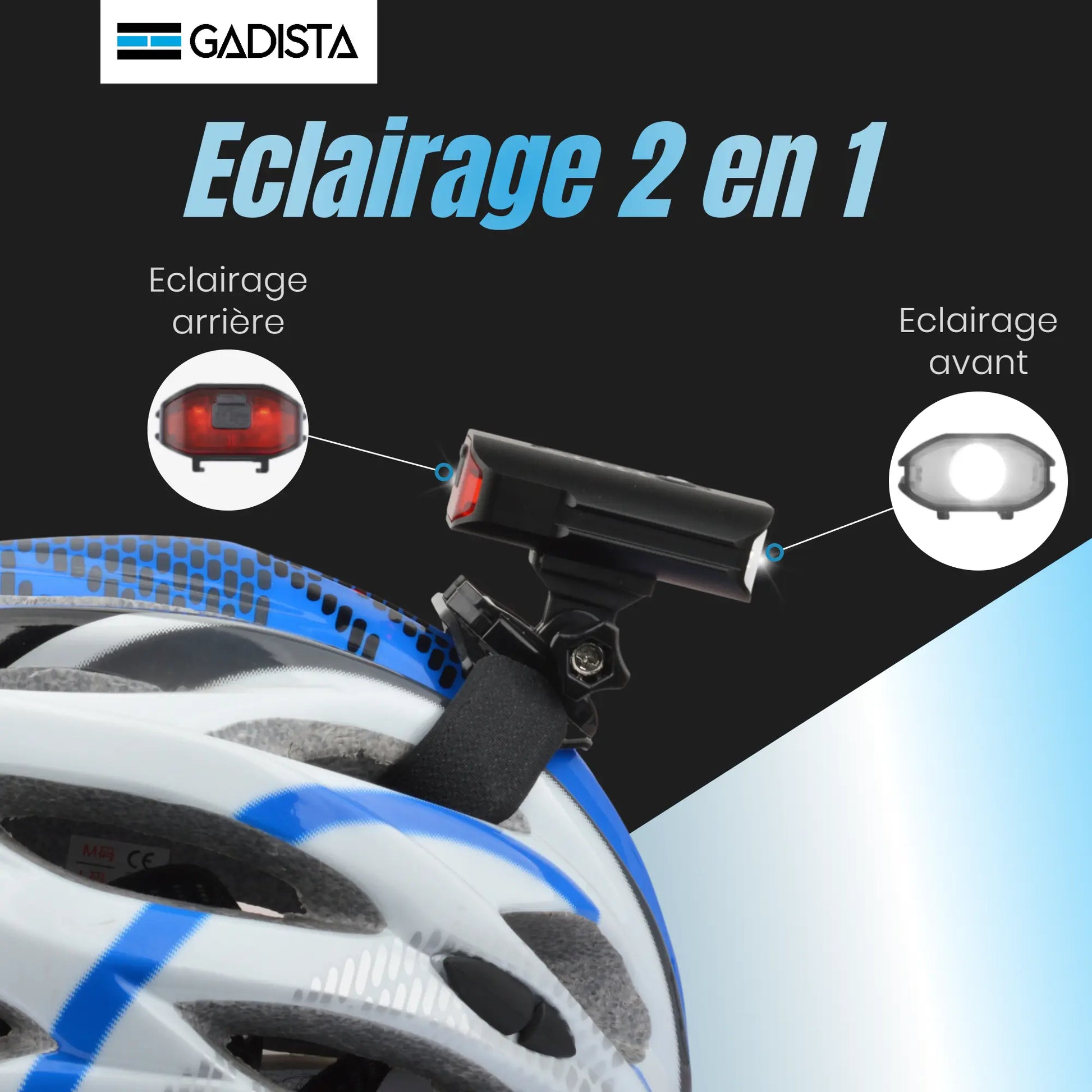 Lumiere Velo Avant et Arriere 2en1, Lampe Velo LED puissantes Rechargeable USB GADISTA