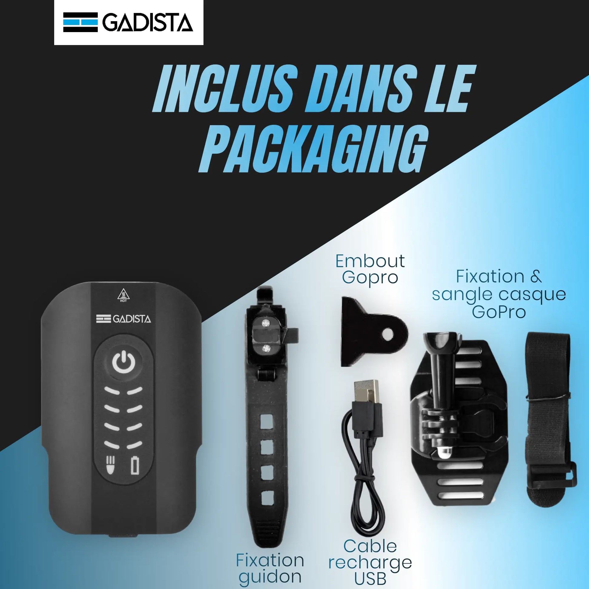 Lumiere Velo Avant et Arriere 2en1, Lampe Velo LED puissantes Rechargeable USB GADISTA