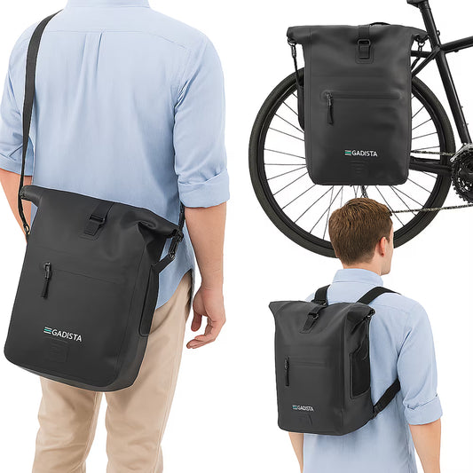 Sacoche 3-en-1 vélo 25L - Étanche, léger, compatible porte-bagage. Se porte en sac à dos, en bandoulière ou fixé au vélo.