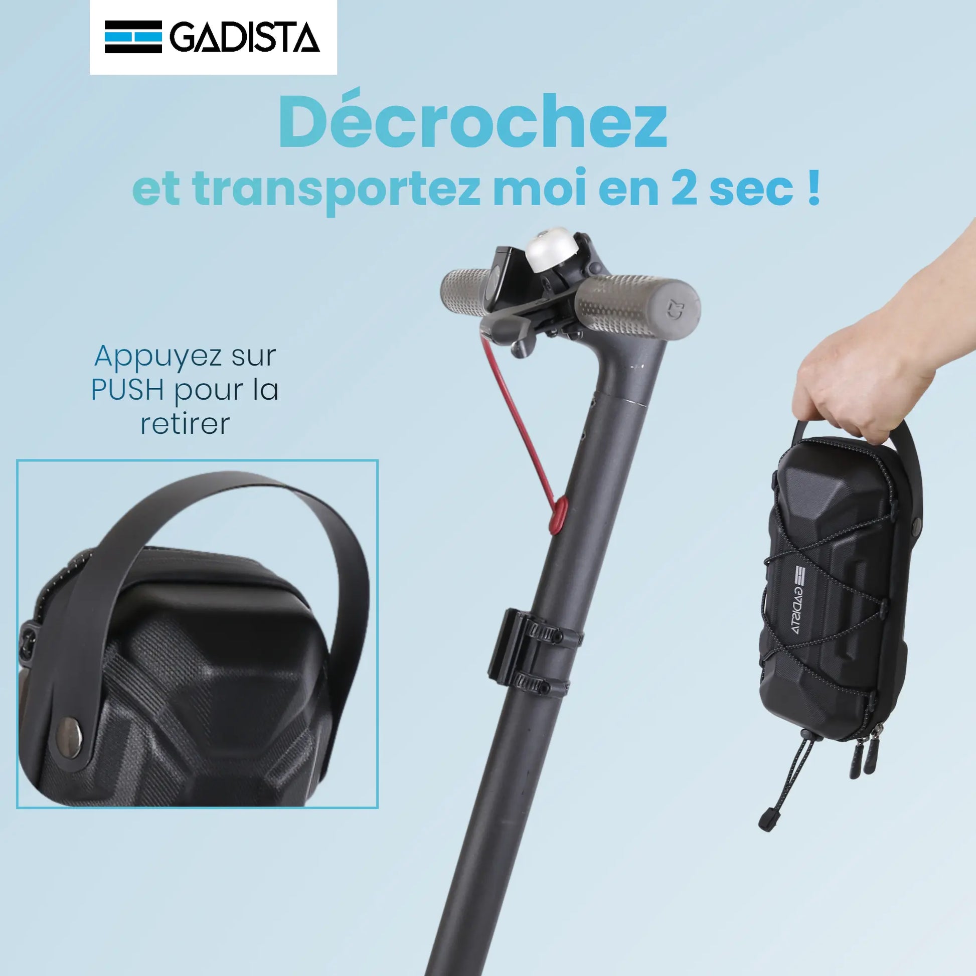 Sacoche Trottinette Electrique étanche 2L, Fixation innovante. Accessoires Trott GADISTA