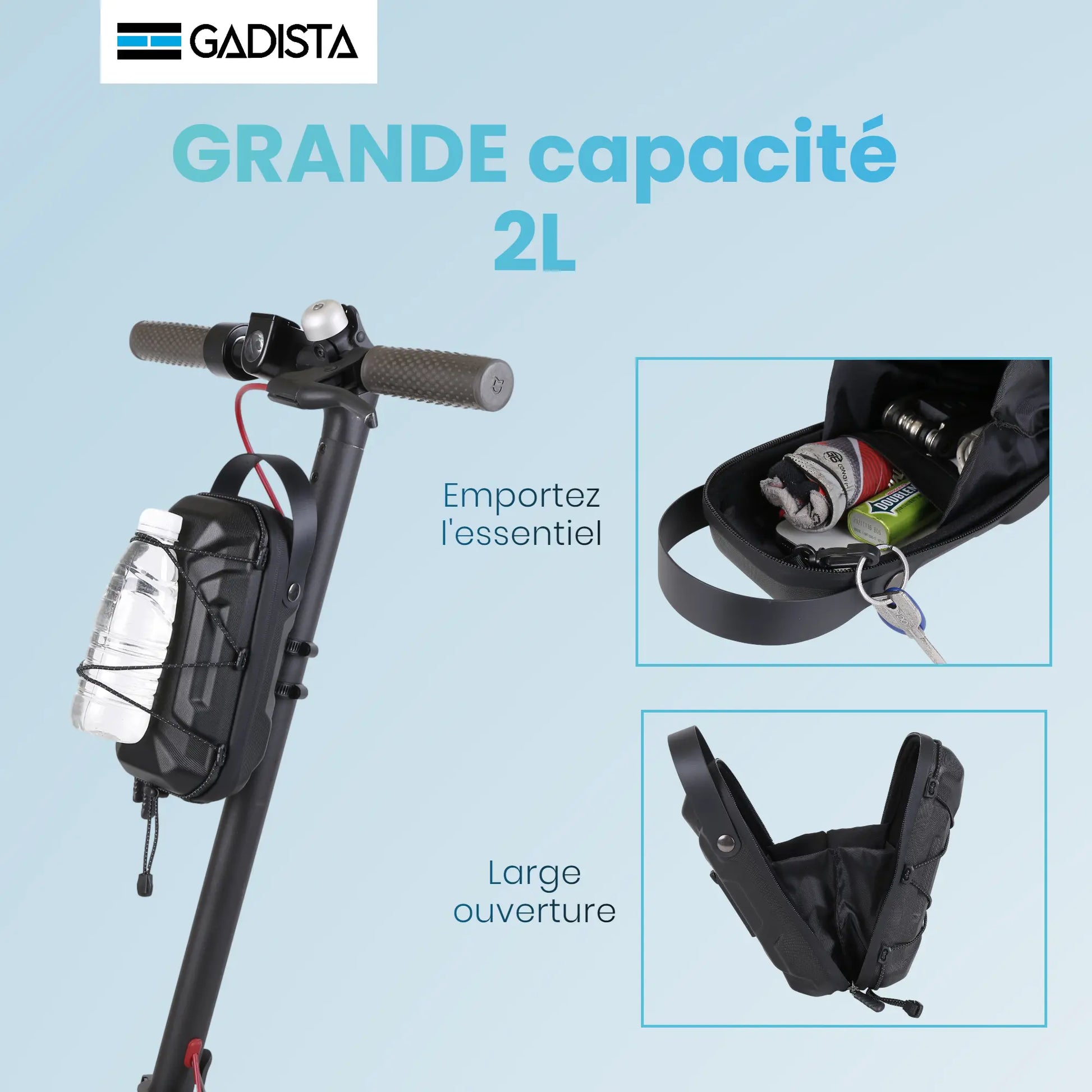 Sacoche Trottinette Electrique étanche 2L, Fixation innovante. Accessoires Trott GADISTA