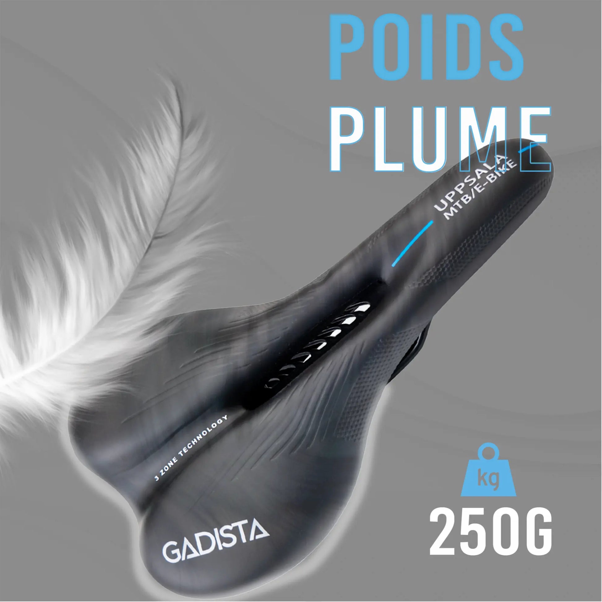 Selle velo confortable fait mains en ITALIE brevetee 3ZONES usage VTT gadista