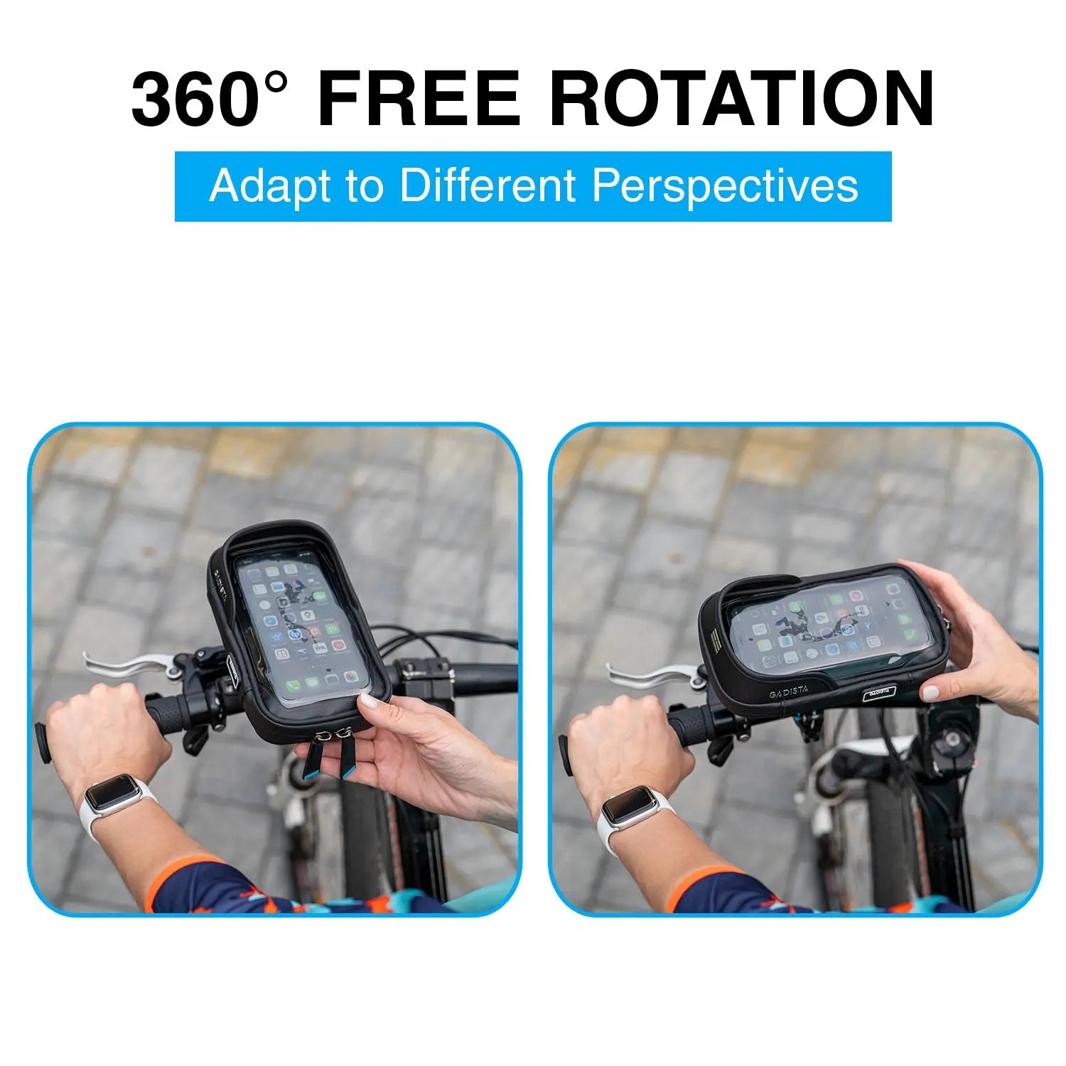 Fixation pour support Telephone Velo/Moto/Trottinette étanche avec Housse de Pluie Transparente et Une Fixation innovante. GADISTA