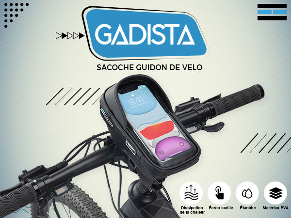 SACOCHE TELEPHONE VÉLO ÉTANCHE, ESPACE DE RANGEMENT-SUPPORT TÉLÉPHONE VELO  NOIR GADISTA