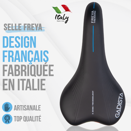Selle velo FREYA ultra confortable fait mains en ITALIE avec technologie brevetée 3ZONES. Usage VTT, GRAVEL, vélo électrique.