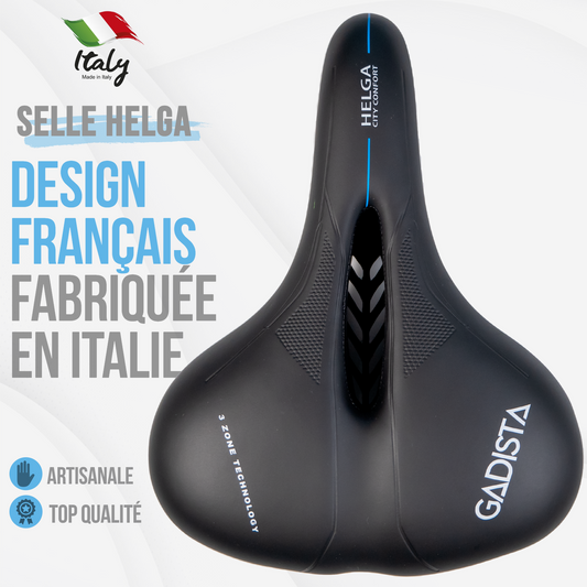 Selle velo HELGA ultra confortable fait mains en ITALIE avec technologie brevetée 3ZONE, usage velo appartement / vélo électrique