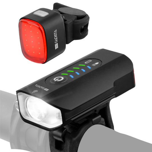 Set Lumiere Velo Avant et Arriere rechargeable en Alu avec Affichage du Niveaux de batterie